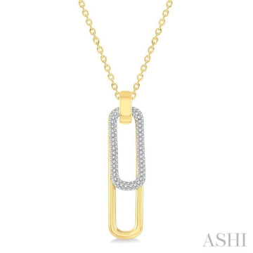 3/8 Ctw Two Tone Paperclip Round Cut Diamond Pendant With Chain in 14K Yellow and White Gold